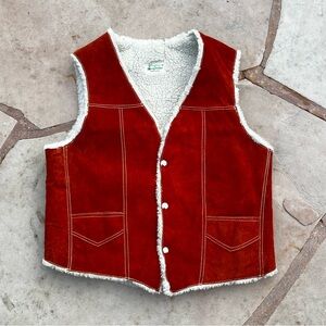 Vintage Leather Lamb Sherpa Button Up Suede Vest
